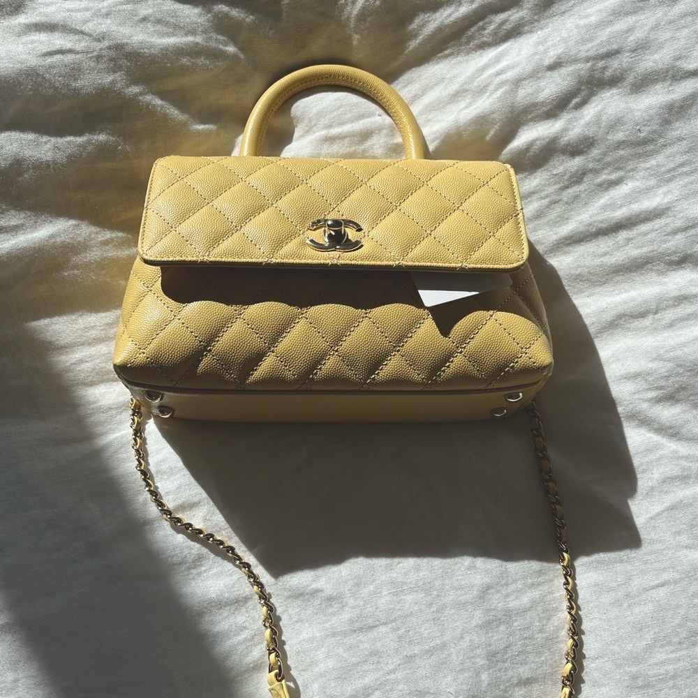 Chanel Caviar Quilted Mini Coco Handle Flap Yellow